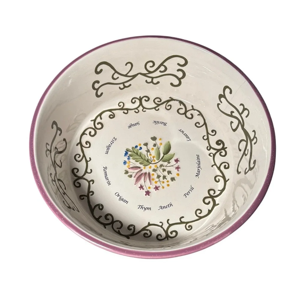 Temp-tations by‎ Tara Bistro Ceramic Bowl Floral Herb Garden Pink Trim Cream